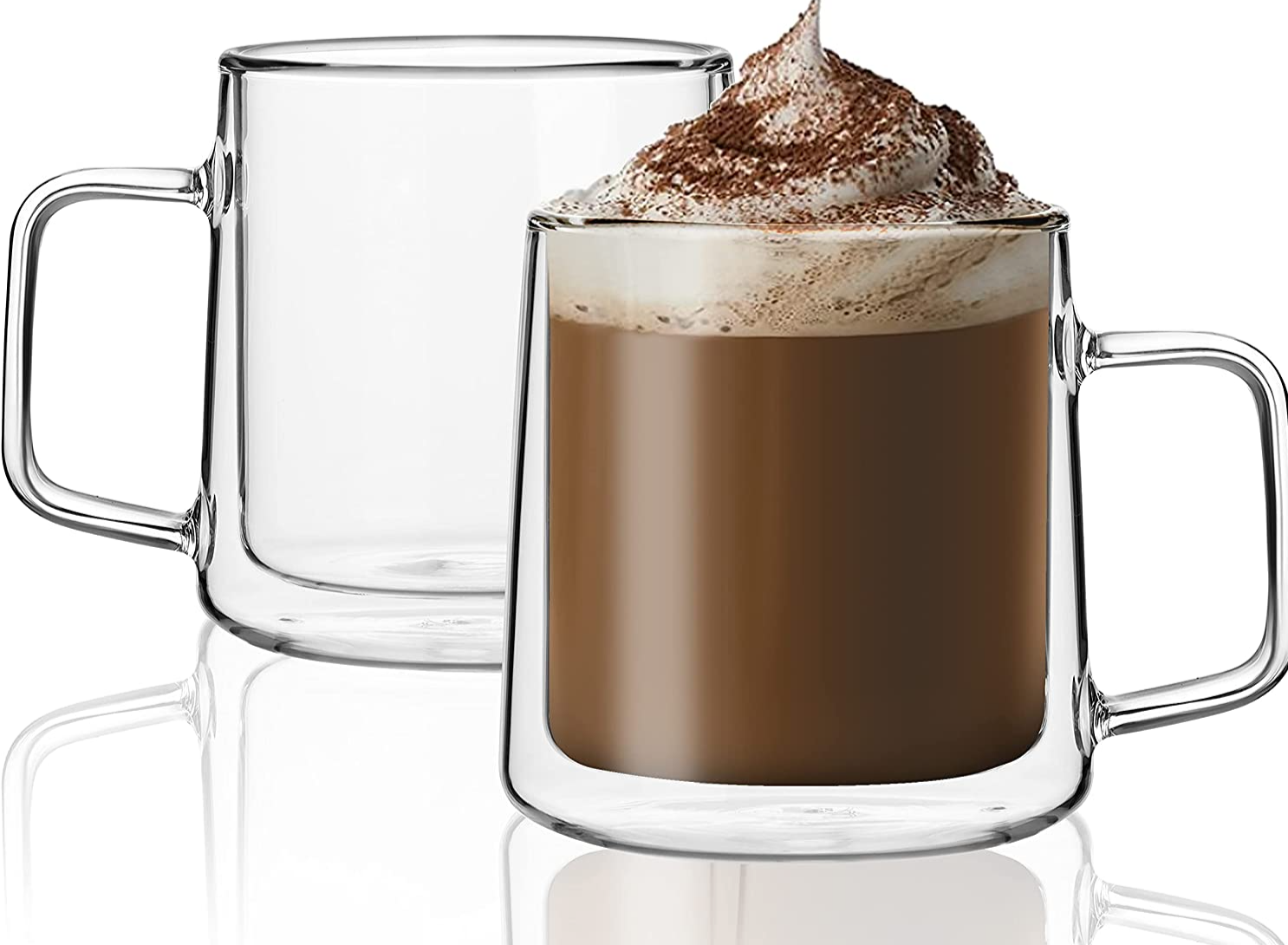  Cappuccino Glass Mugs, (Set of 4) 12 Ounces Double