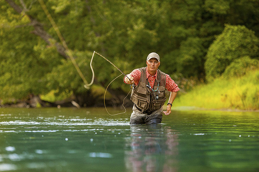 Man fly fishing on Cray reservoir