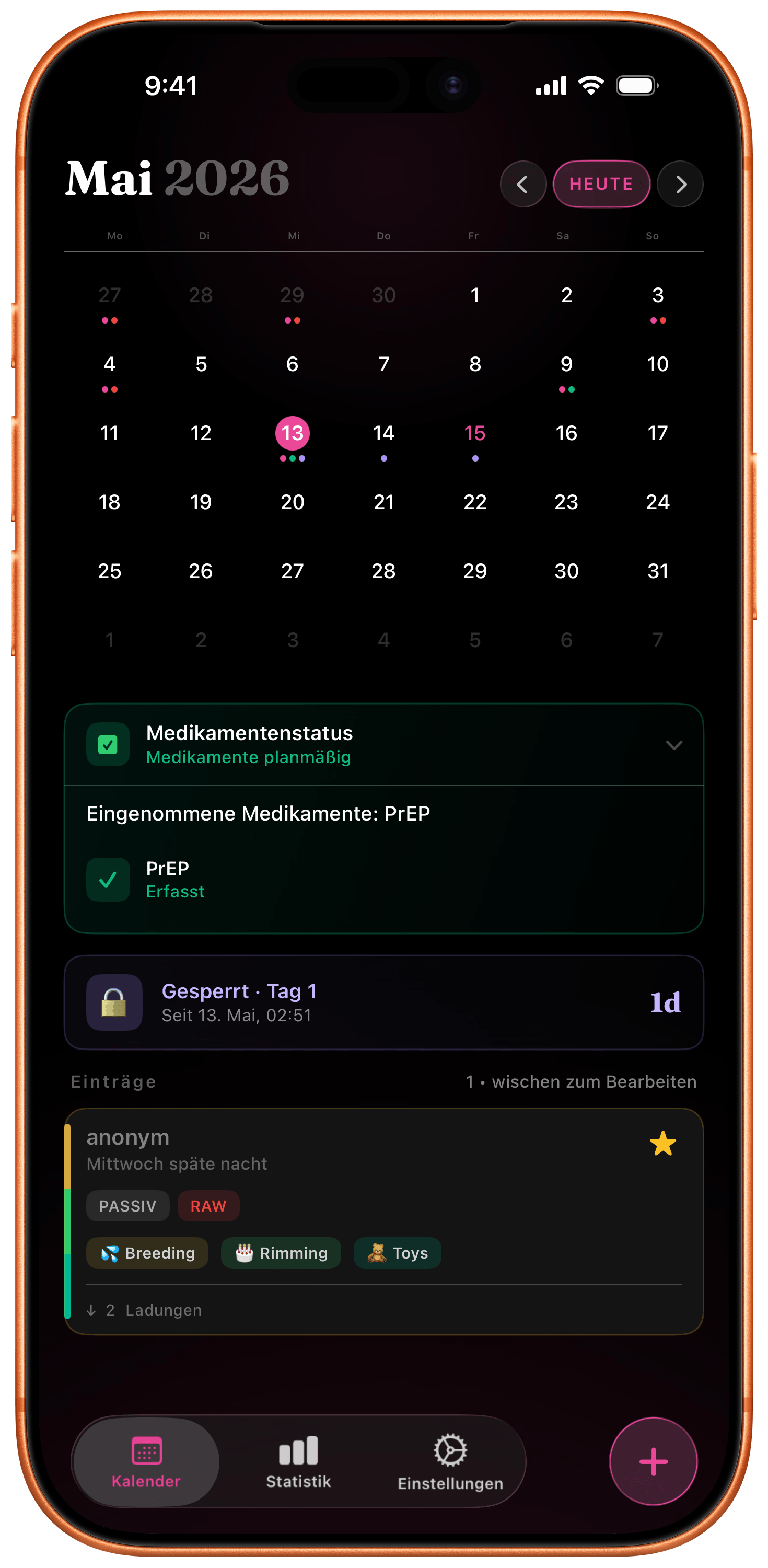 Startbildschirm von BodyCount Calendar