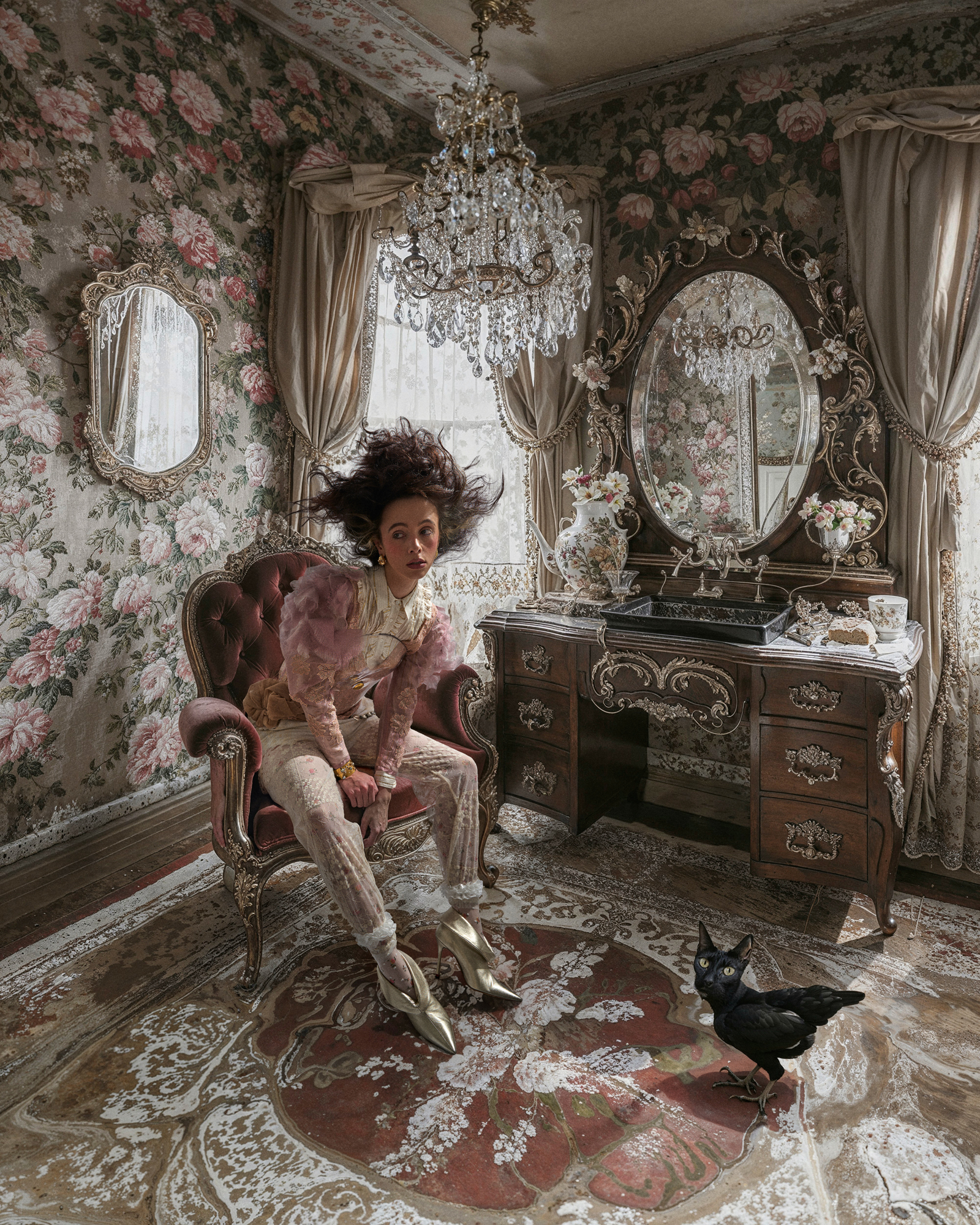 Poor Things fashion editorial in an ornate domestic interior