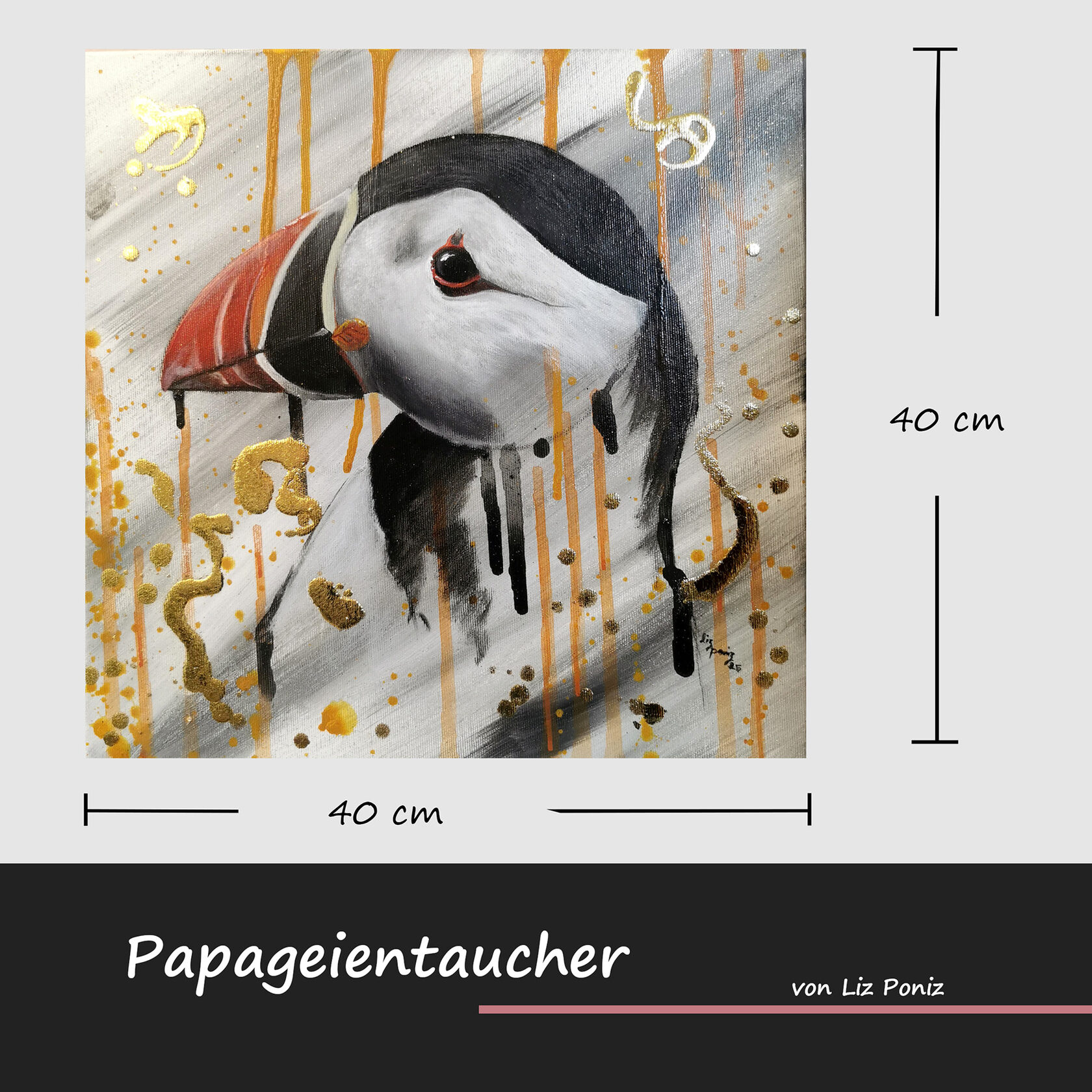 Papageientaucher Gemälde Original – Wildnis und fragile Schönheit