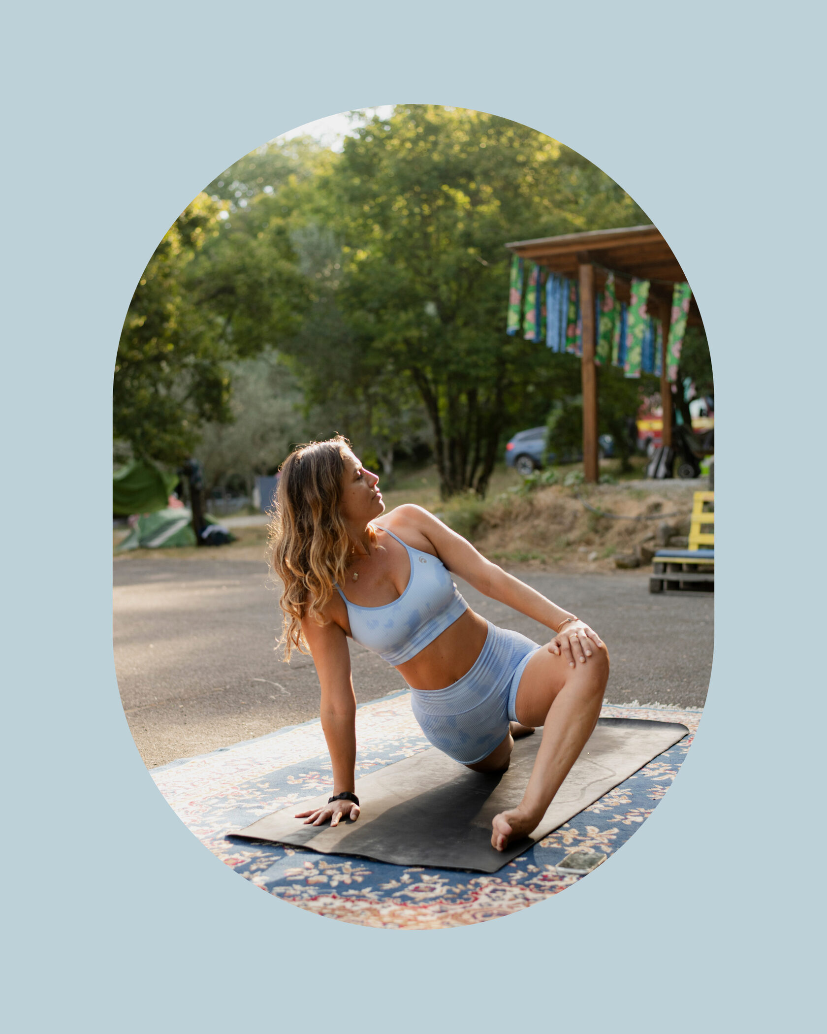 A visual inspiration board for Namastrails, showcasing natural textures, travel elements, and holistic wellness imagery.