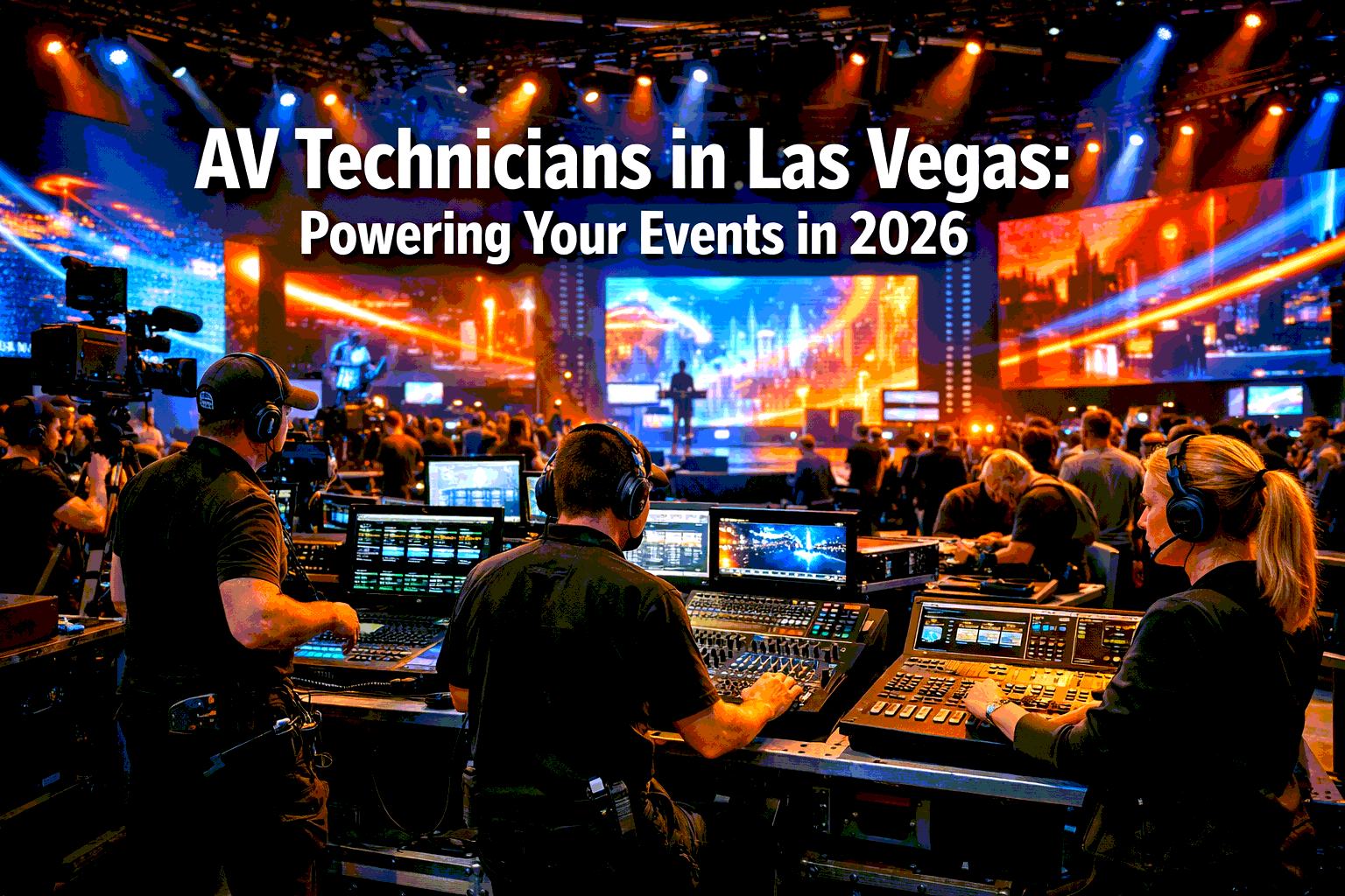 Professional () hero image featuring 'AV Technicians in Las Vegas: Powering Your Events in 2026' in extra large white with a