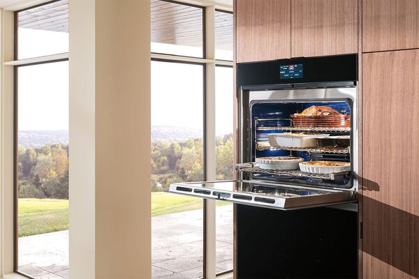 Wolf double wall oven installed in kitchen cabinetry