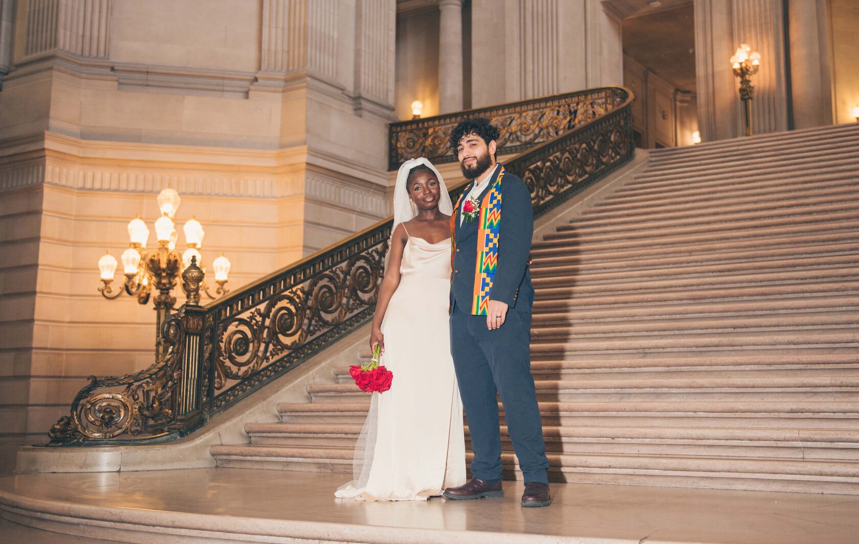 City Hall staircase wedding portrait in San Francisco