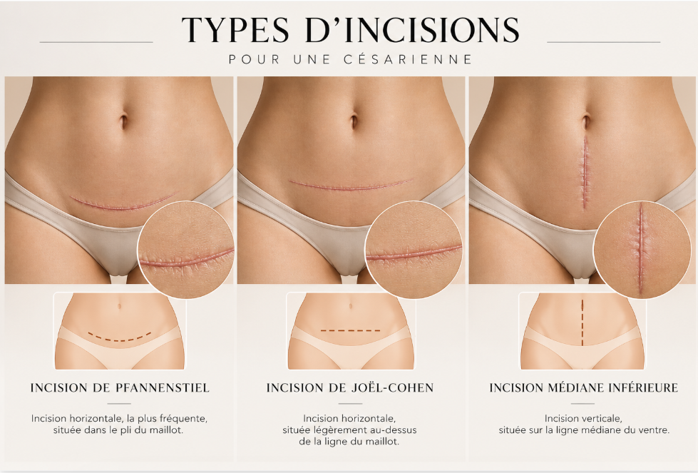 Types d’incisions pour une césarienne — repères pédagogiques