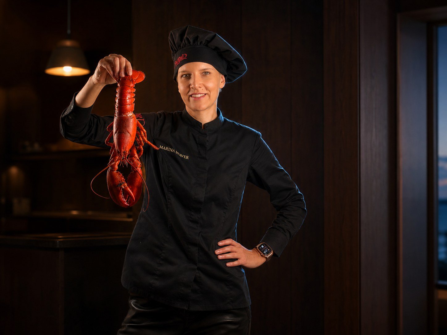 Chef Marina Staver presenting Maine lobster at a private tasting dinner in Miami