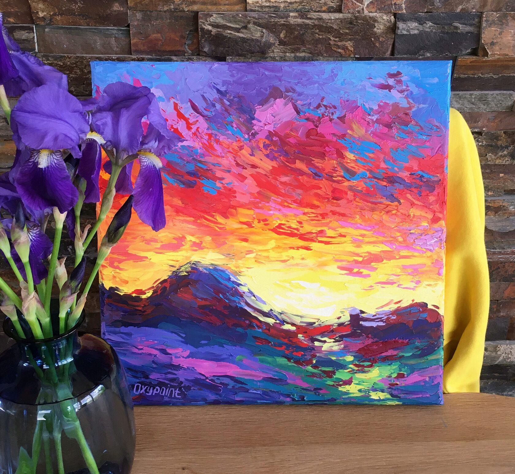 Sunset landscape oil painting