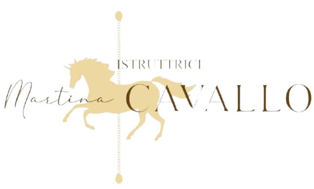 Logo istruttrice Martina Cavallo con silhouette cavallo dorato - Rivoli Equestrian Academy, scuola equitazione Torino