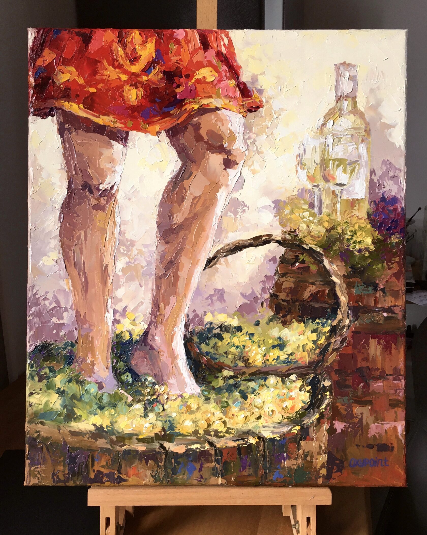 grape stomping oil painting