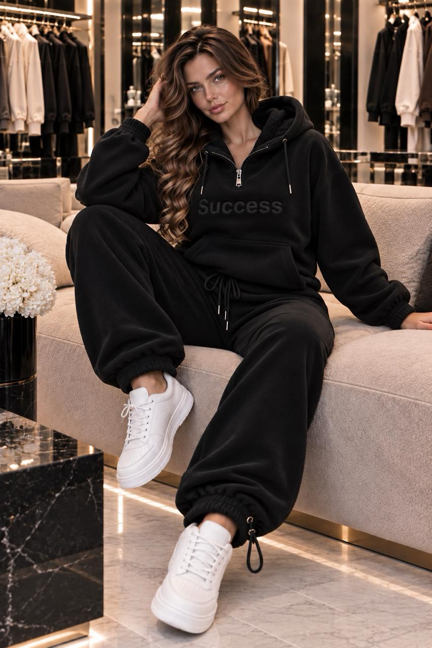 Чорний теплий жіночий костюм HD Sport Wear