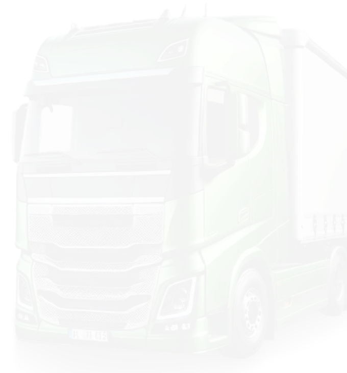 Green truck with a trailer on a white background, designed for freight transportation across Europe
