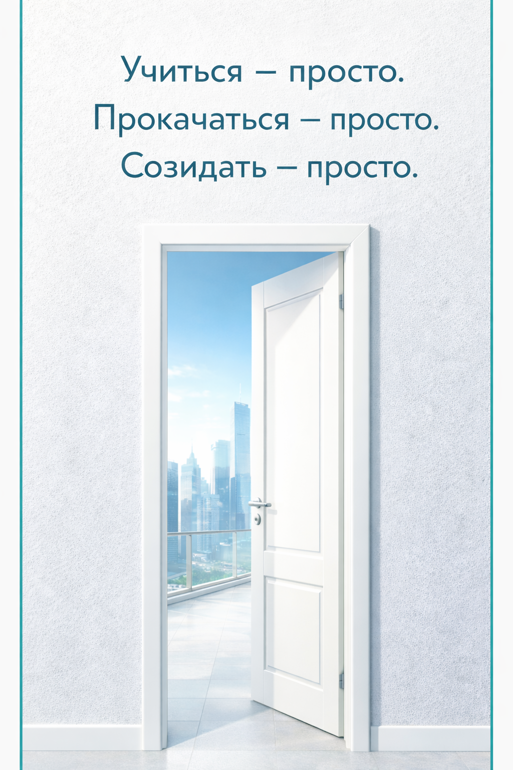 Авторская открытка PINA: открытая дверь и слова о развитии и творчестве