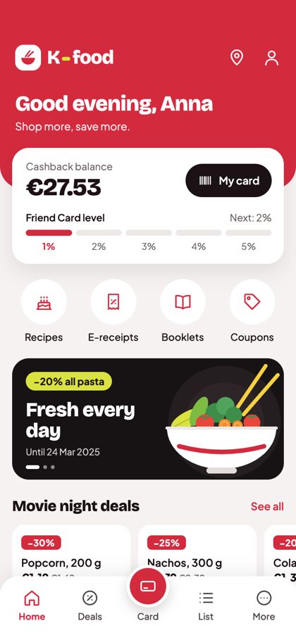K-food — Cashback e livelli