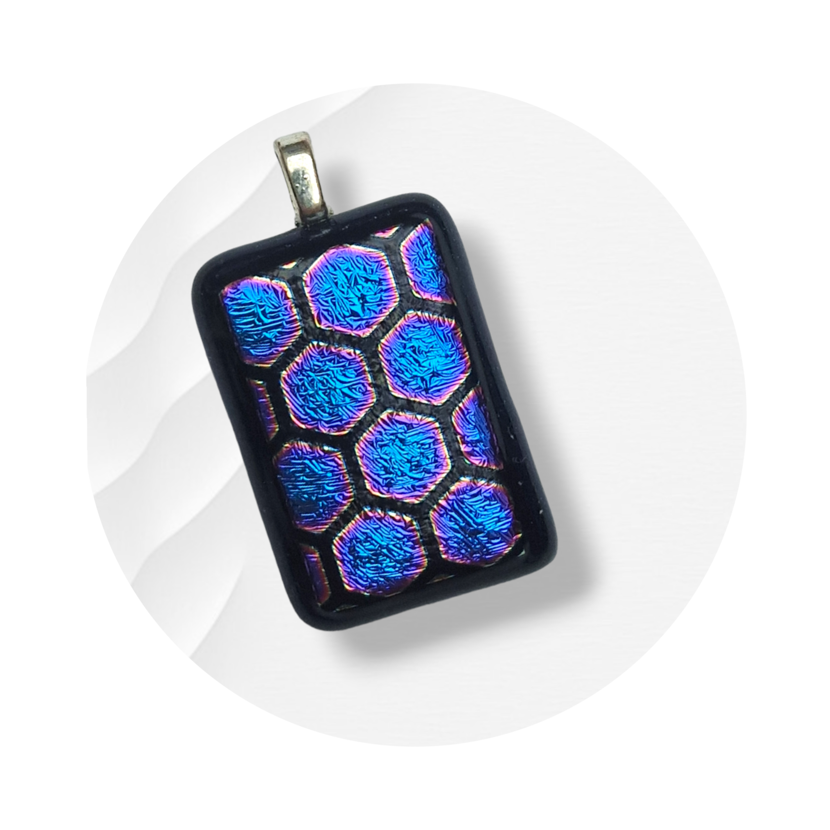 Rectangular women's dichroic glass pendant