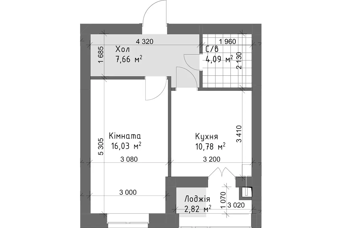 Планування 1-кімнатної квартири в ЖК Чайка Люкс — варіант 10