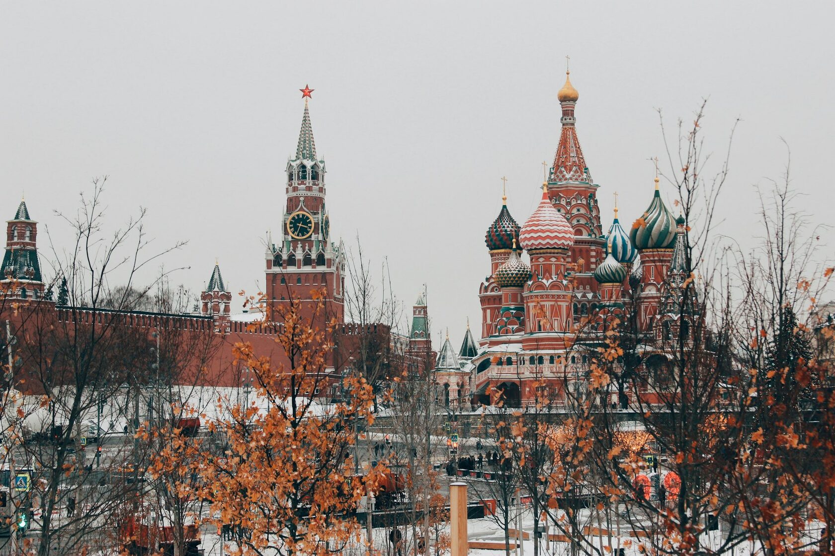 Snowy Red Square at night