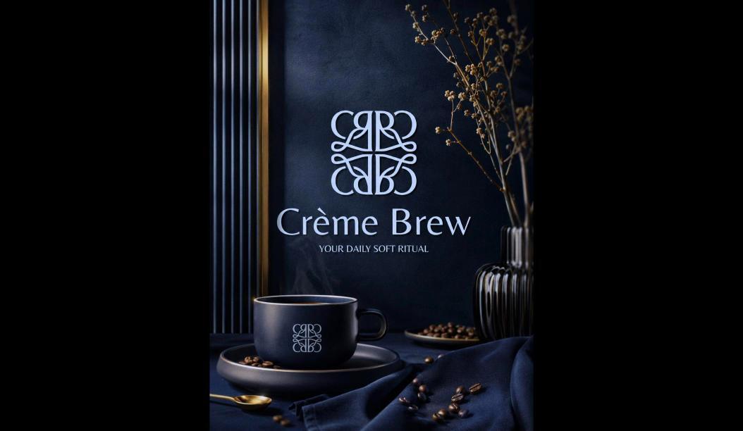 Логотип Crème Brew — монограма на стіні кав’ярні