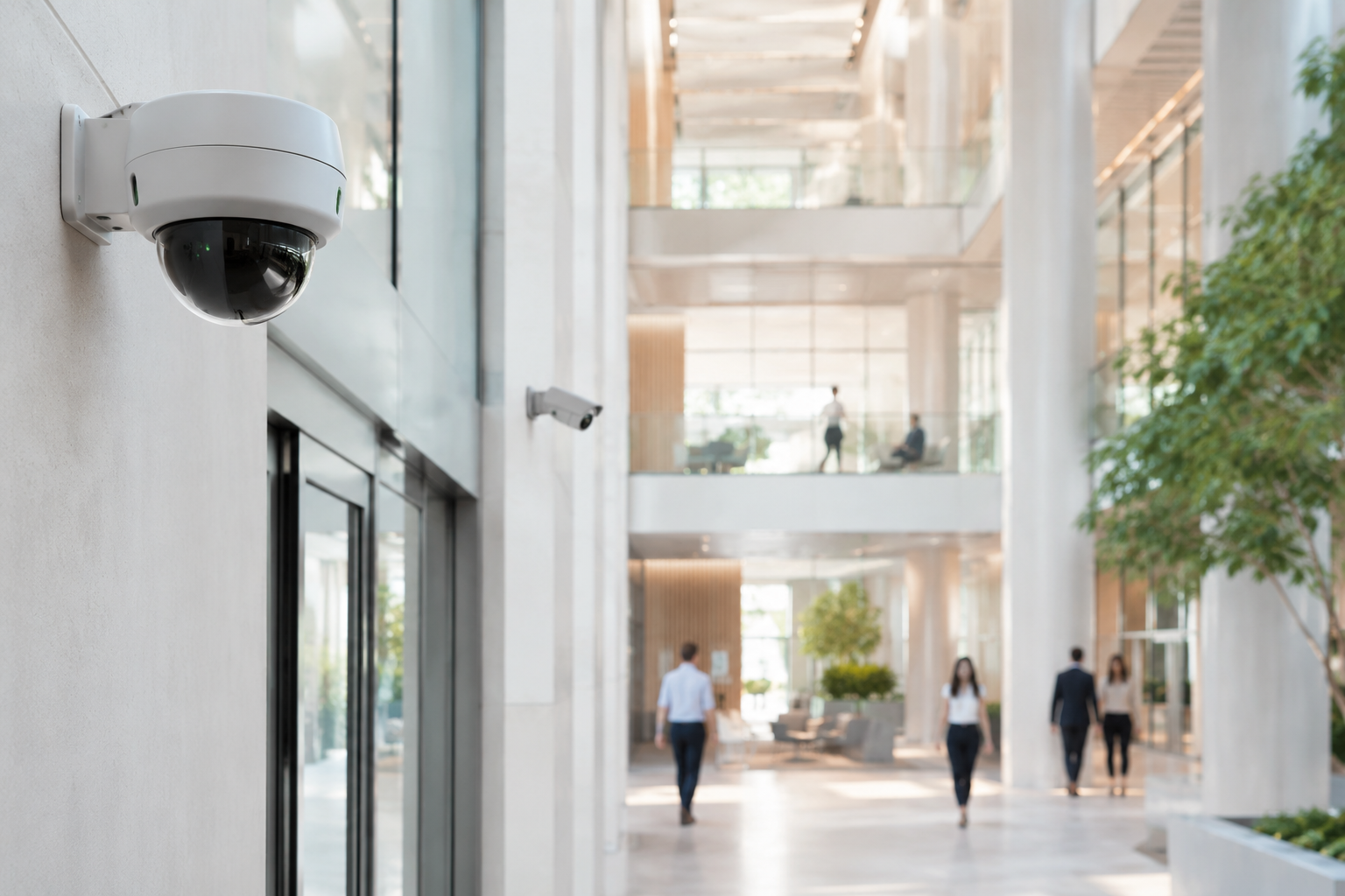CCTV and controlled access protecting a critical facility