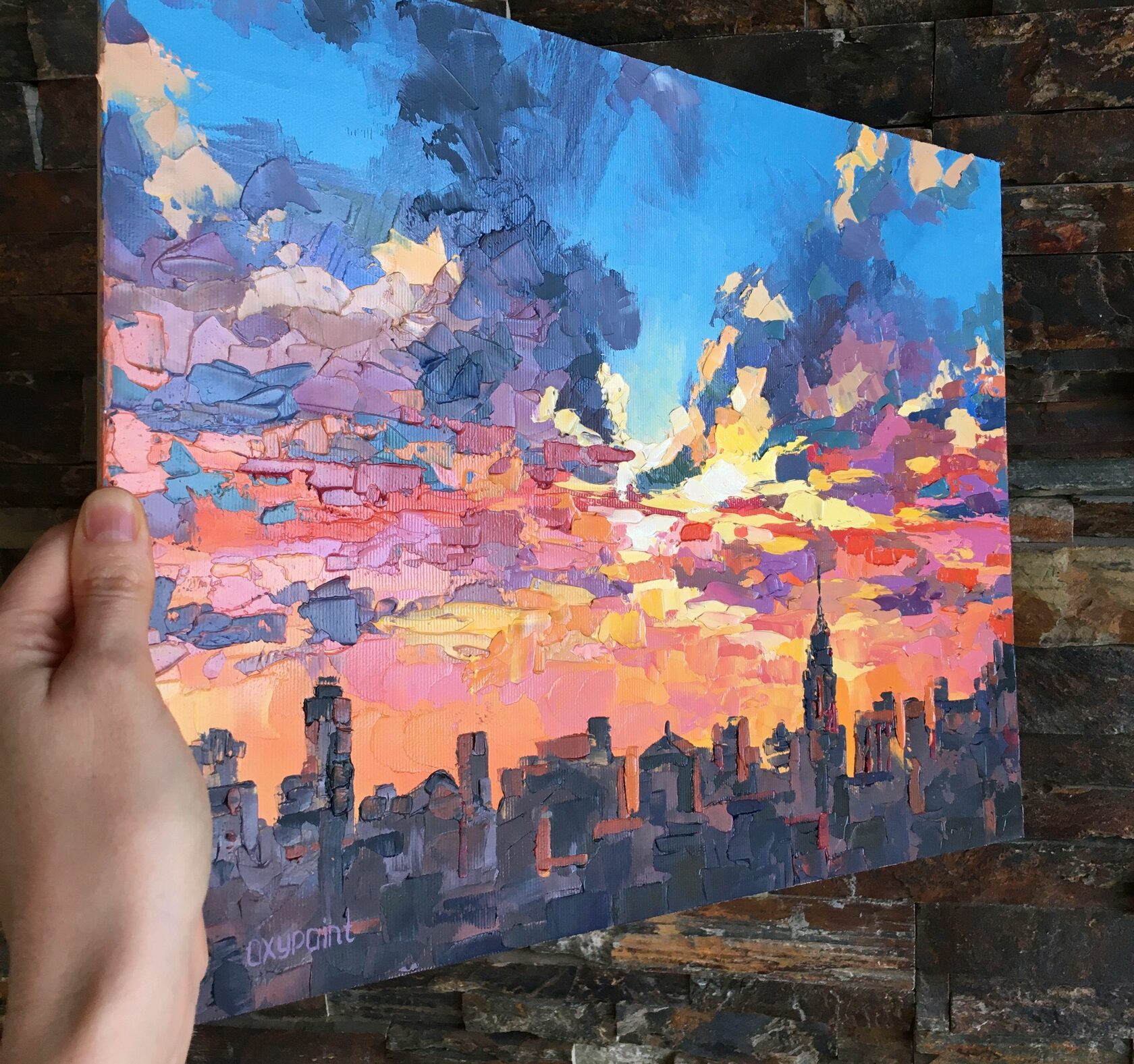 sunset in new york oil painting for sale