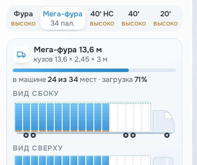 Расчёт паллет и загрузки машины в конфигураторе
