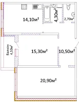 2-комнатная квартира в ЖК Оскар — вариант 1