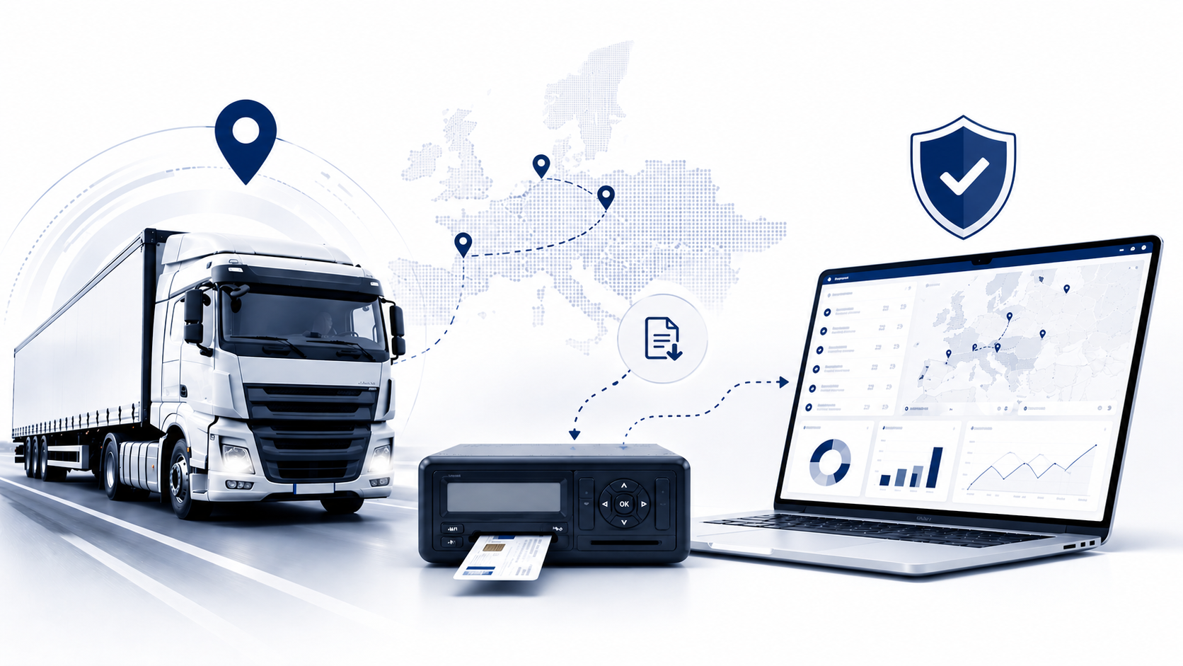 LKW-Flotte mit digitalem Compliance-Management und Tachographen-Fernauslesung