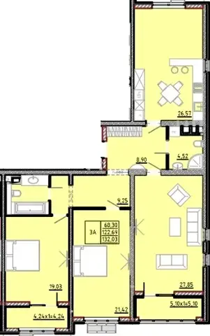 Планування 3-кімнатної квартири в ЖК Modern — варіант 3