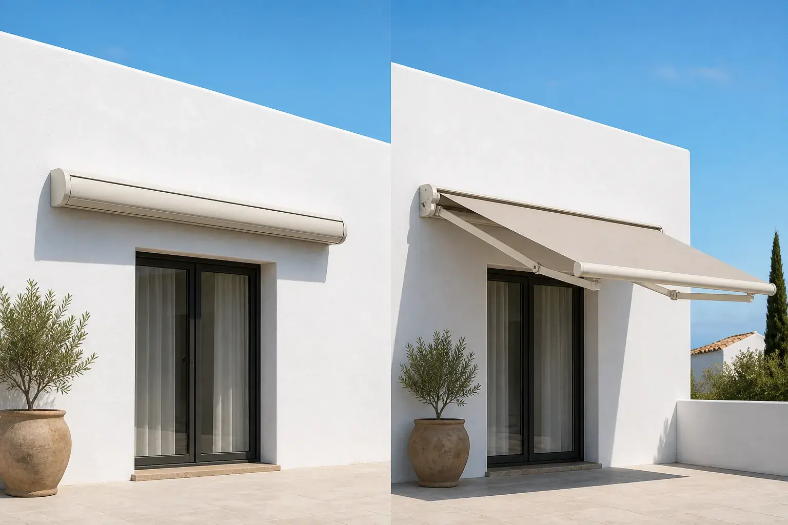 Comparación visual de toldo con cofre y toldo sin cofre