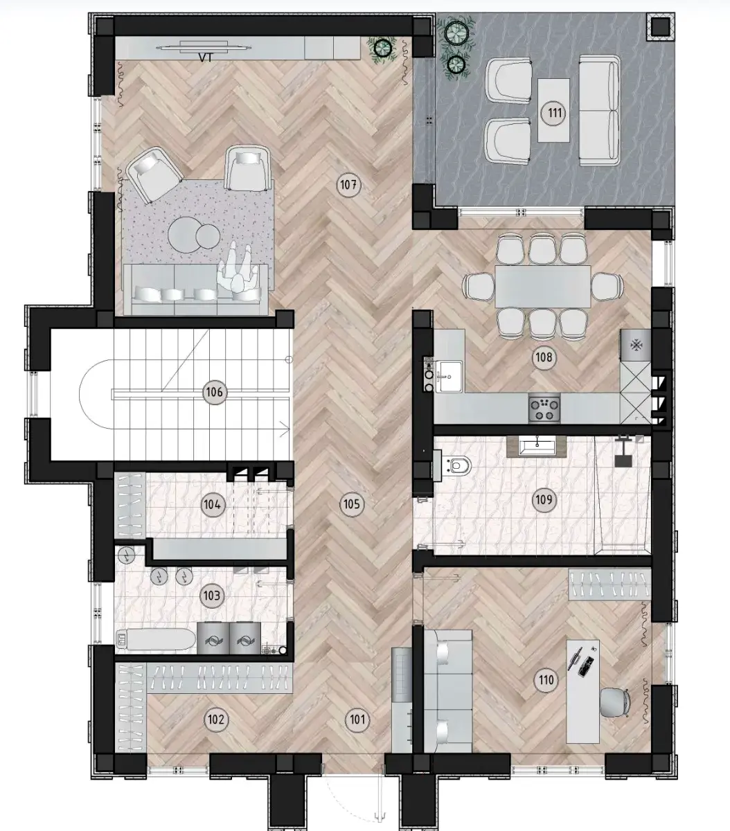 Планировка первого этажа дома площадью 240 м² в MAETOK