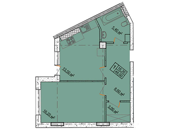 Второй вариант планировки 1-комнатной квартиры в Club Marine 2