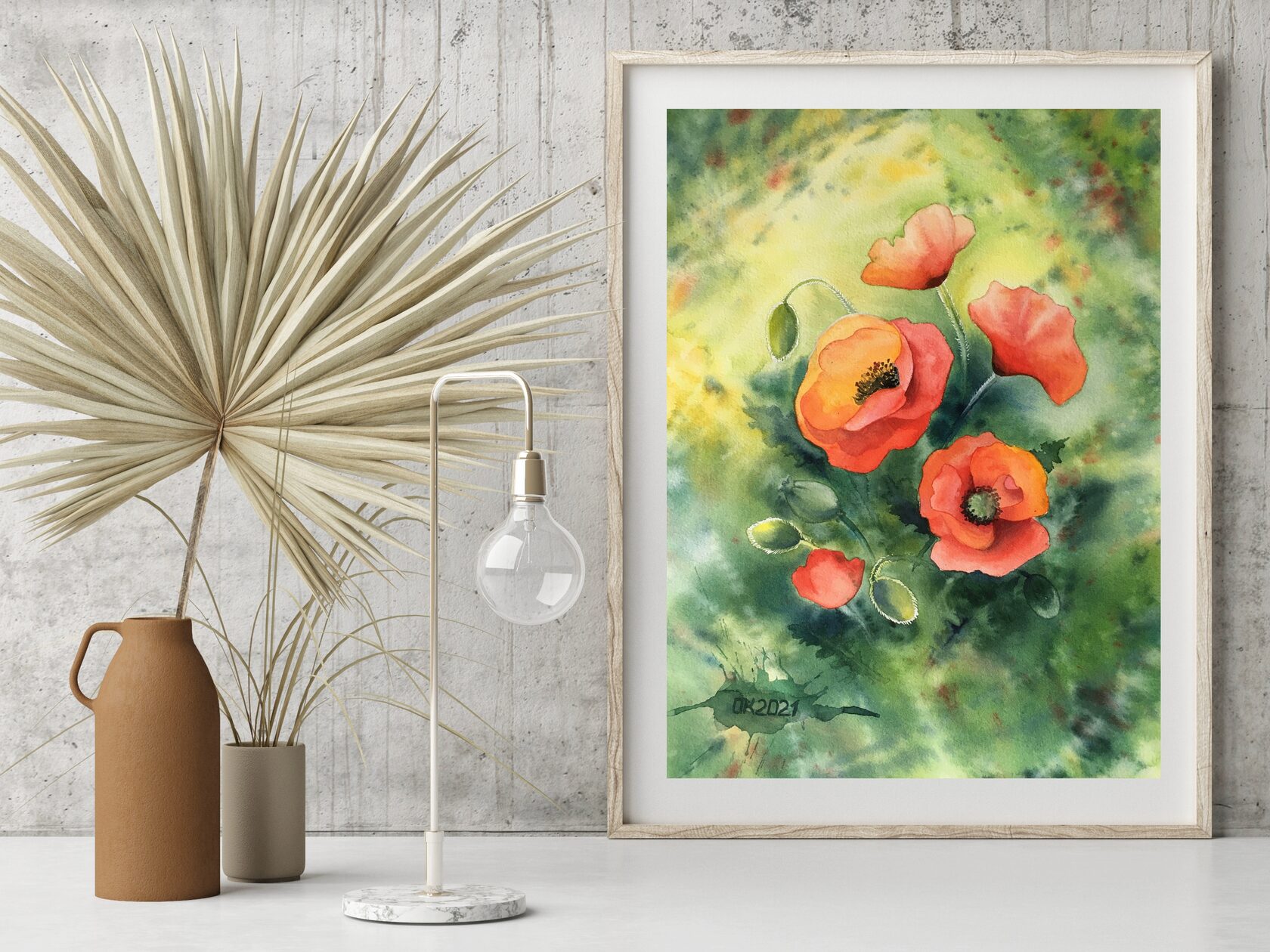 Red Poppy Watercolor Painting