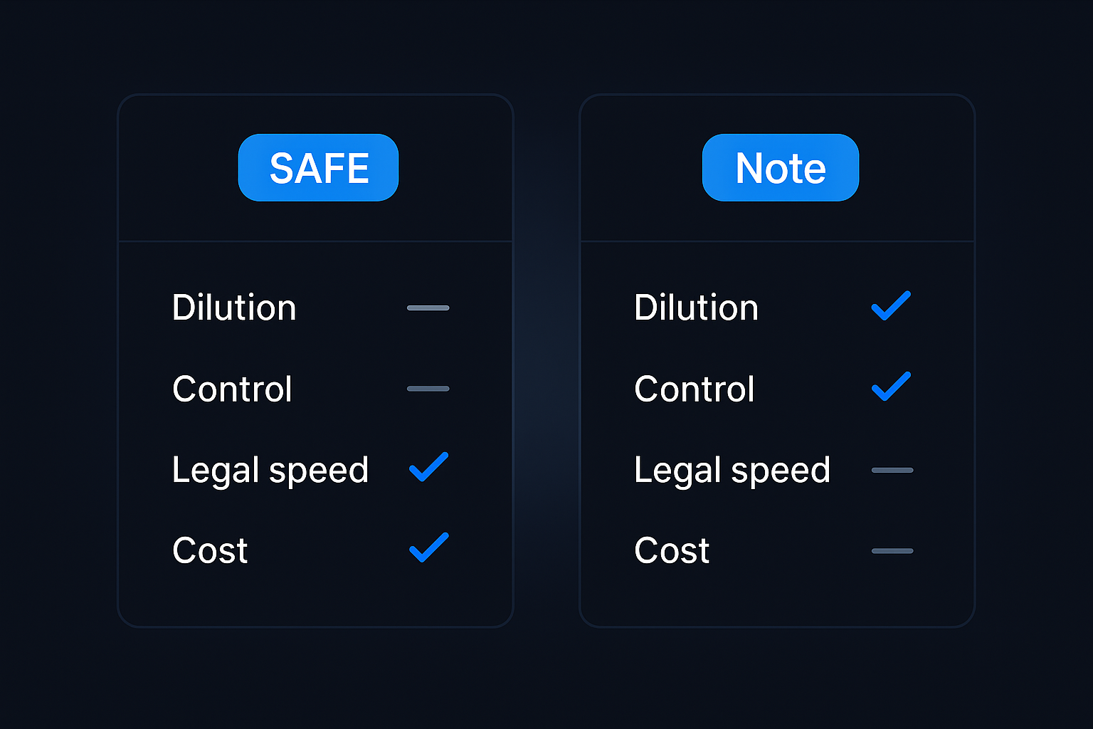 safe vs convertible note side‑by‑side quick comparison