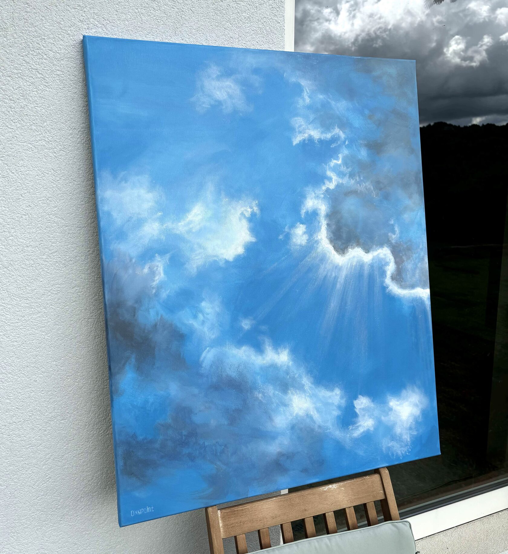 Acrylic painting White Clouds, Cloudscaps, Cloud, blue painting, large wall art for sale, buy art from artist, buy original paintings, diptych, painting for sale Oxana Kravtsova Oxypoint