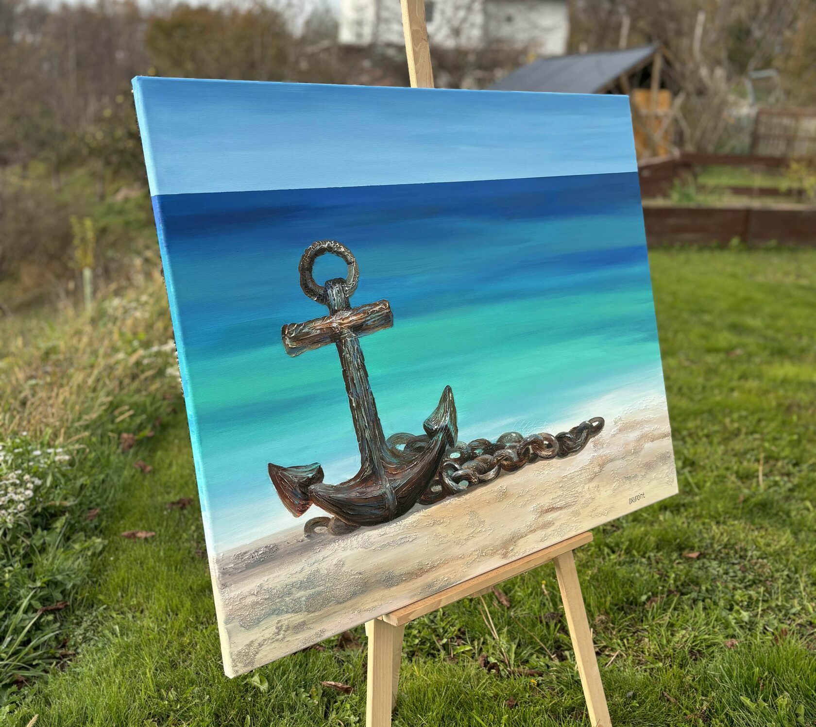 Acrylic painting Anchor, mixed media, large wall art for sale, buy art from artist, buy original paintings, Slovenia, painting for sale Oxana Kravtsova Oxypoint