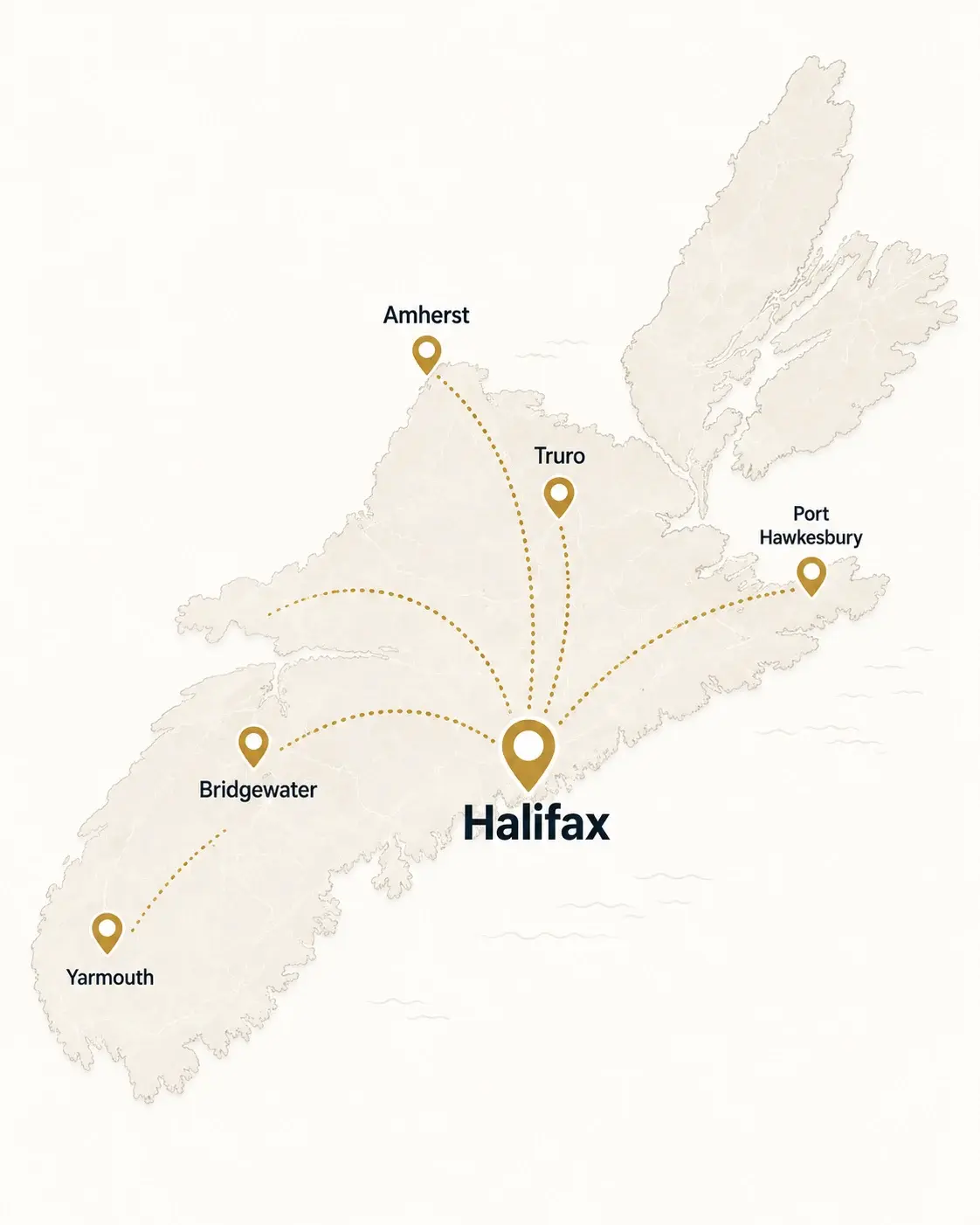 Map and locations outside Halifax