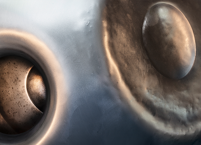 Blick ins Innere einer Handpan mit einem Tonfeld