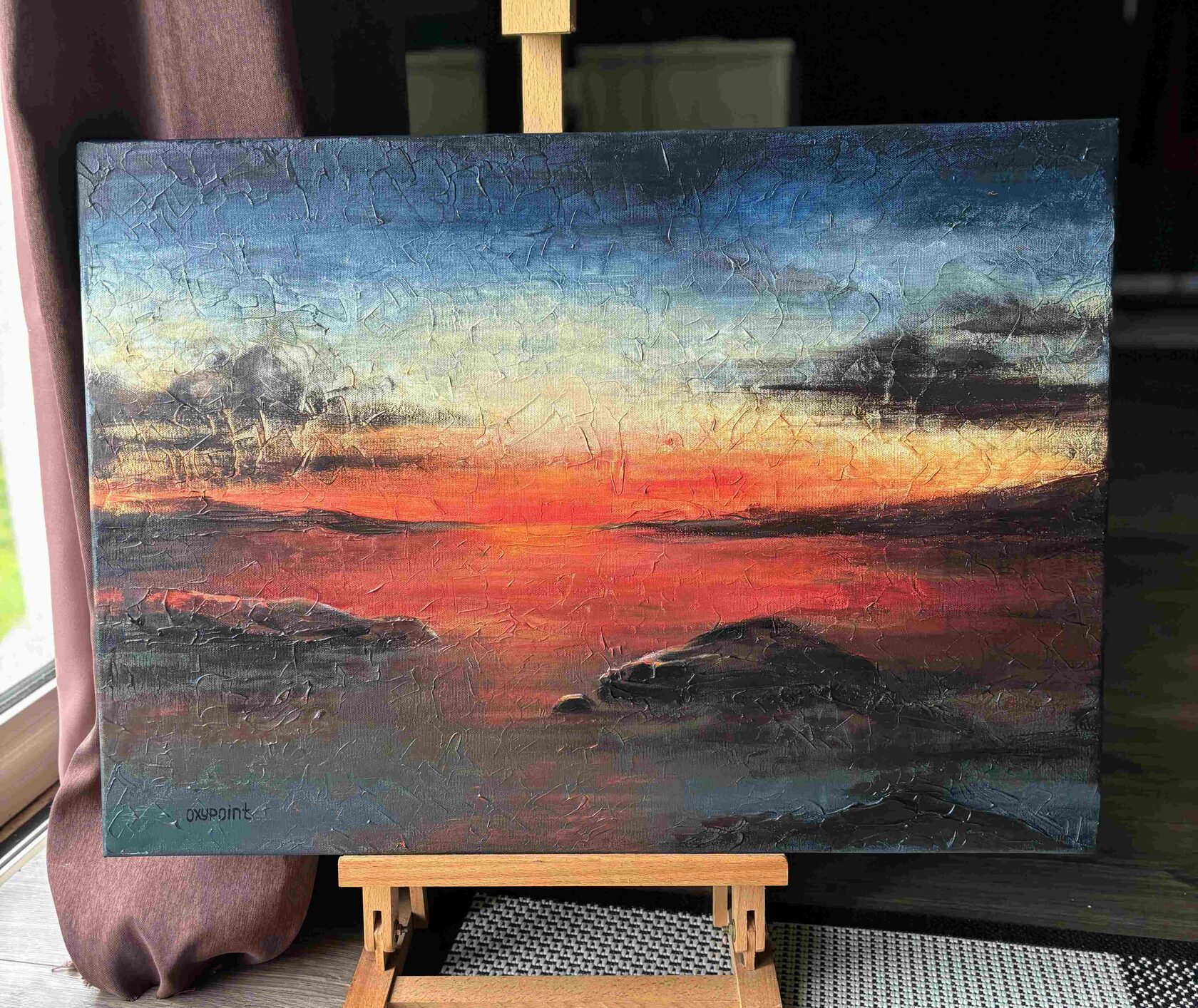 Acrylic painting sunset, mixed media, night, painting for sale Oxana Kravtsova Oxypoint