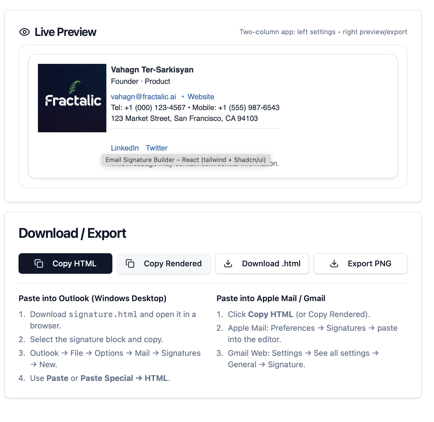 Email Signature Builder preview