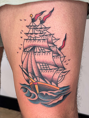 American Traditional ship tattoo