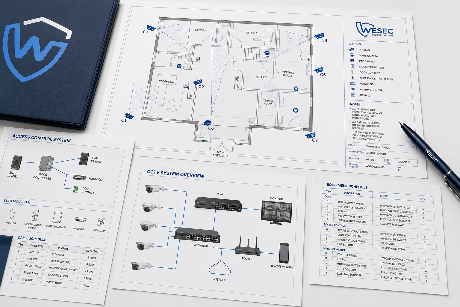 Professional WESEC security system design drawings and technical plans
