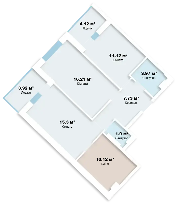 Планировка 3-комнатной квартиры в ЖК Сити Парк — вариант 2
