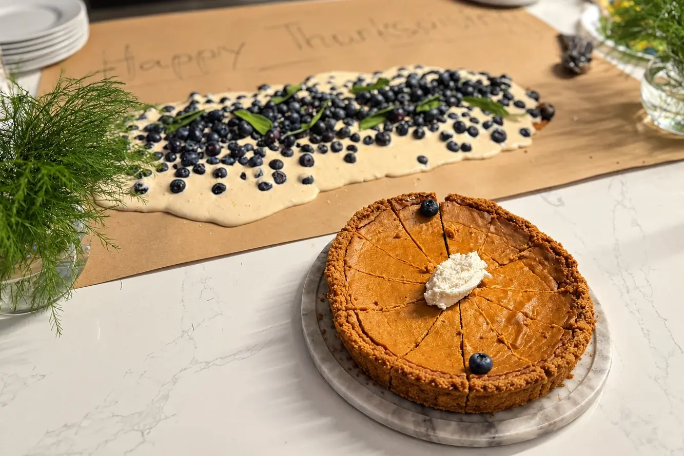 The dessert table on kraft paper — a Thanksgiving dinner at home by Miami private chef Marina Staver