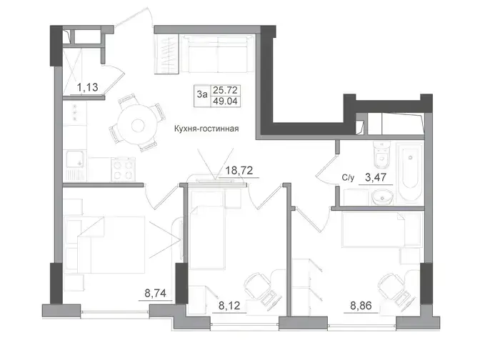 3-комнатная квартира в ЖК ARTVILLE — вариант 1