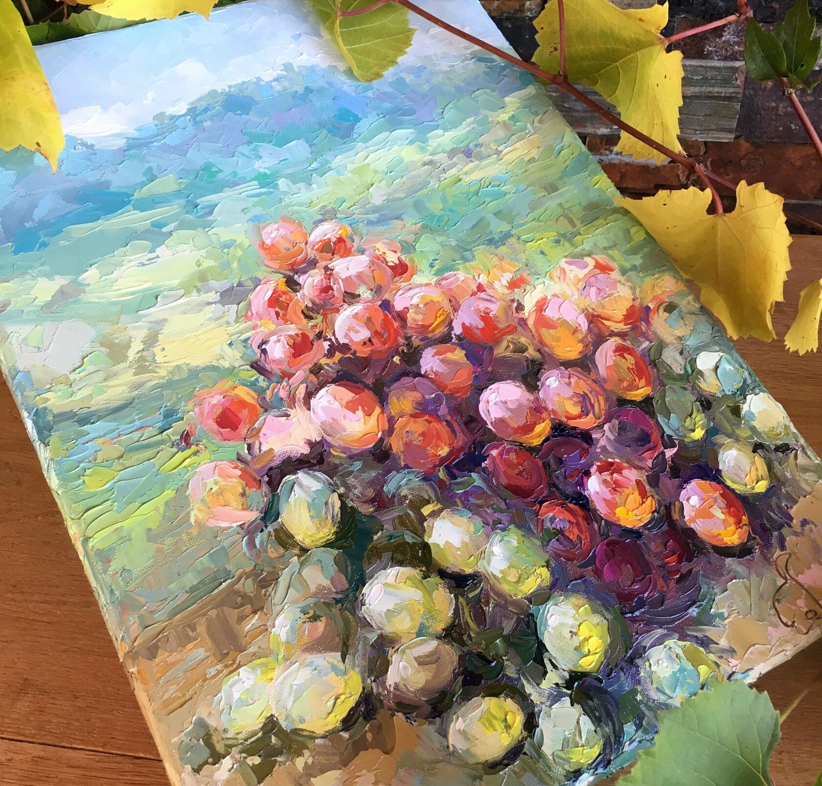 Grapes, oil painting of grapes, bunches of grapes, vineyard
