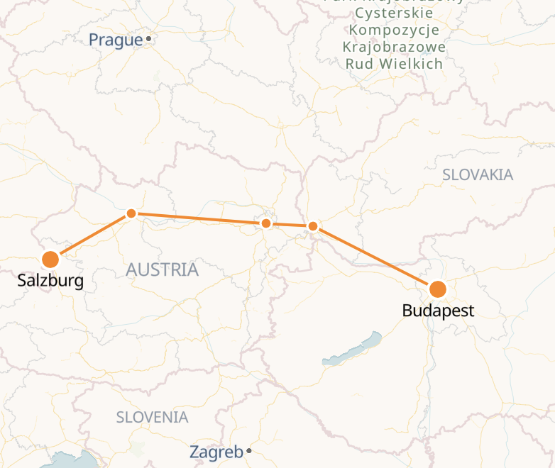 Salzburg to Budapest High Speed Railjet Train Timetable