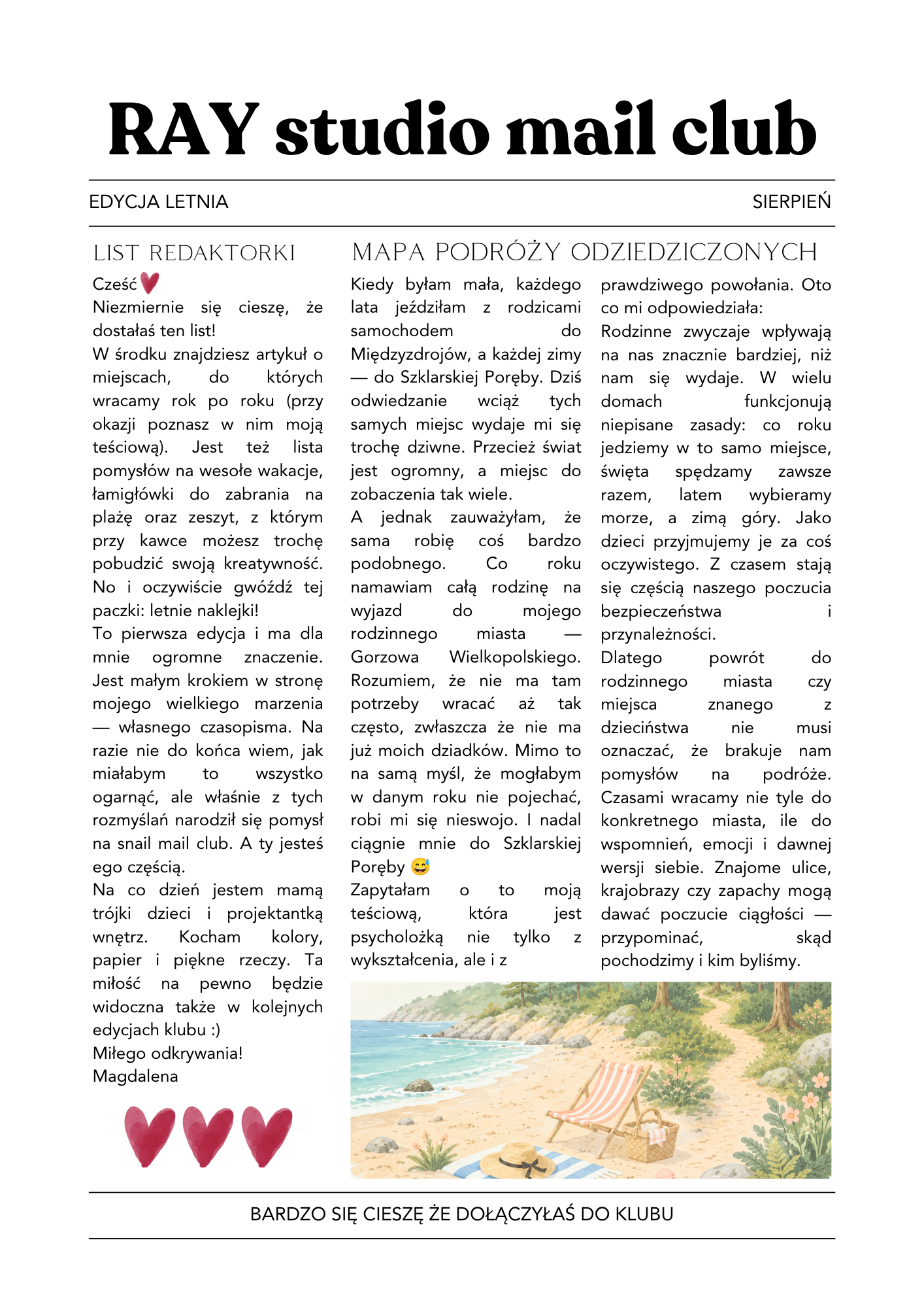 RAY studio mail club — letnia edycja, sierpień