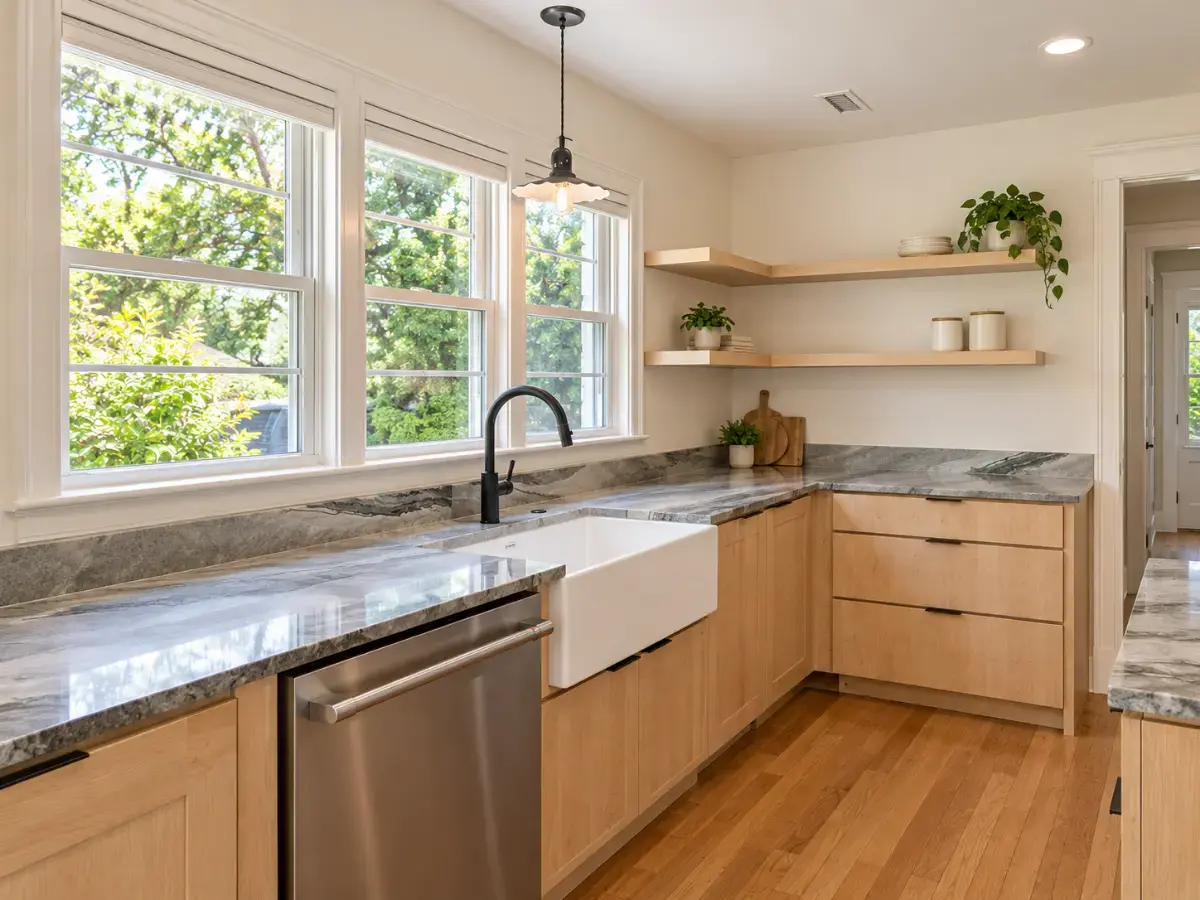 Oceano Quartz Kitchen Countertop and Backsplash Installation for Natalie Estes