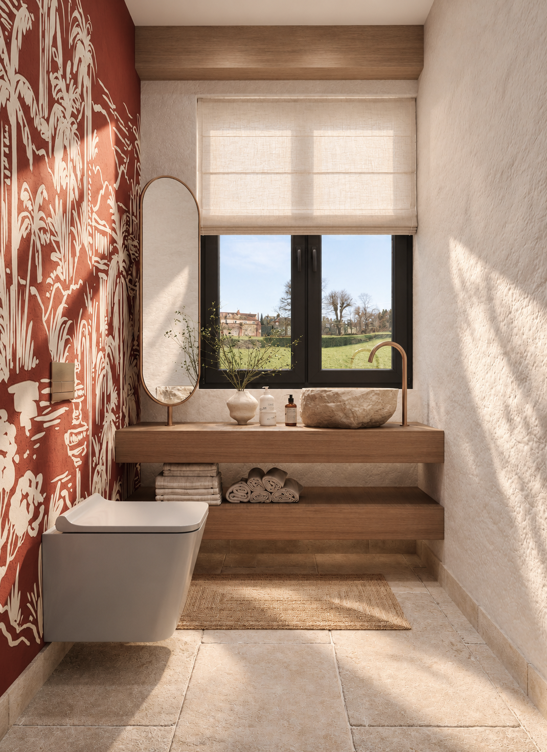 Bespoke bathroom interior with a botanical mural by InsideOut