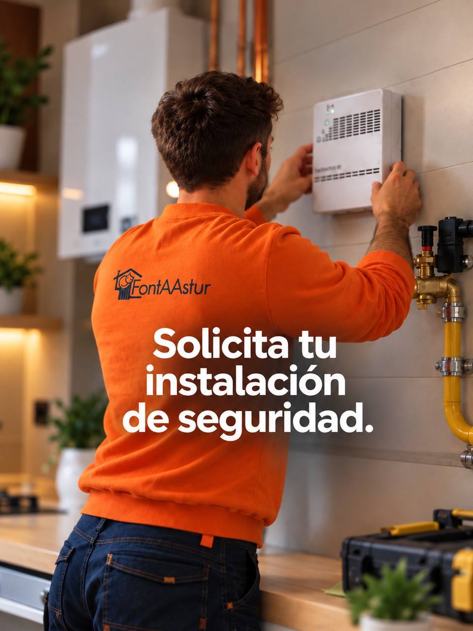 Detector de gas instalado en pared de una vivienda moderna